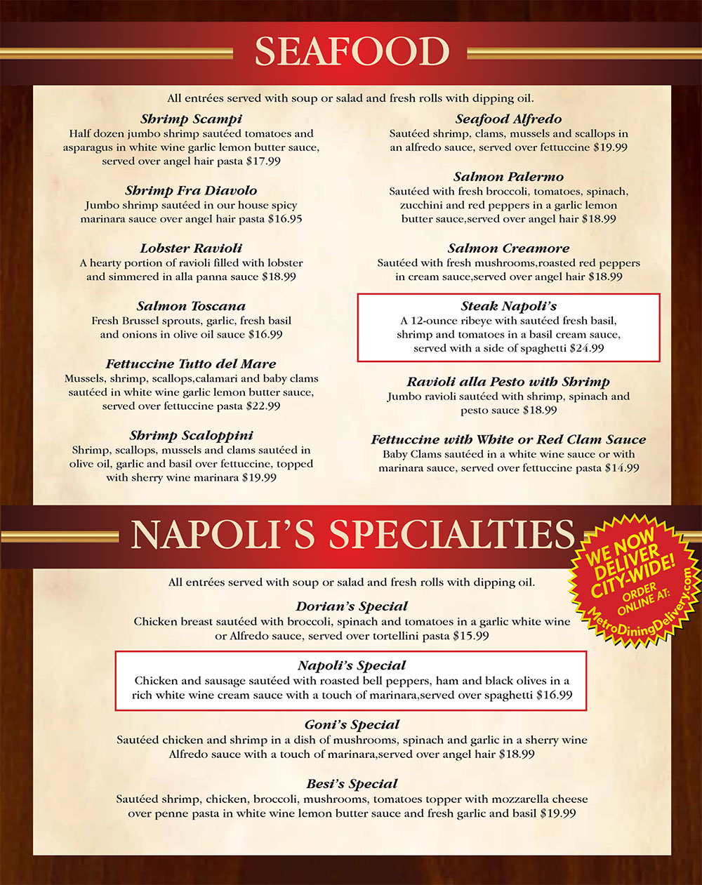 Napoli's Italian Restaurant Haymarket Menu Delivery Order Online